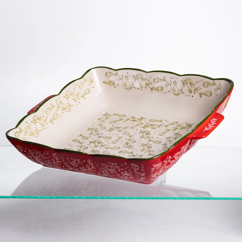 Форма для запекания Vintage 34×30×7 (см) квадратная форма для выпекания в духовке с ручками Красный Yiwu HM04-16 - фото 3