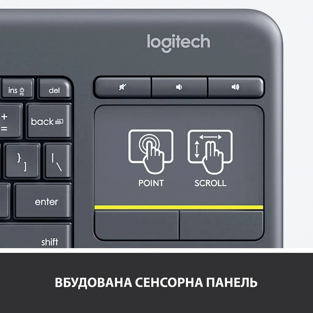 Клавіатура Logitech K400 Plus Wireless Touch Black (920-007145) - фото 4