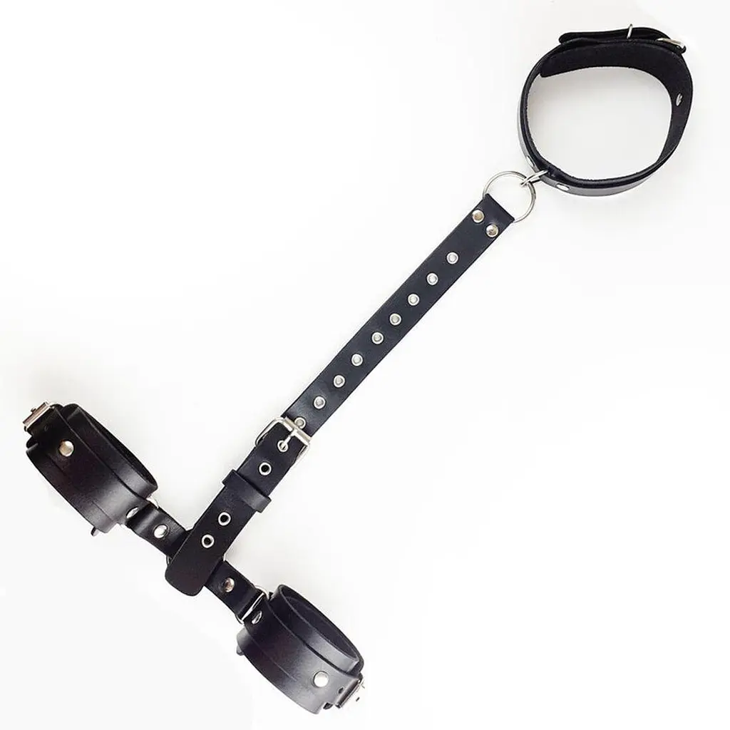 Фиксаторы для шеи и рук Art of Sex - Bondage Set из натуральной кожи, цвет черный - фото 6