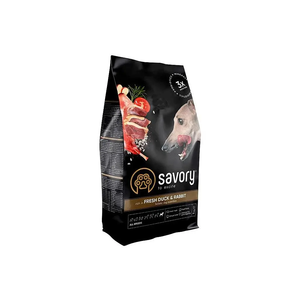 Сухий корм для собак всіх порід Savory Adult All Breeds багатий на свіжу качку та кролика 1 кг (кролик і утка) - фото 2