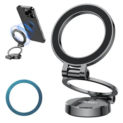 Автотримач XO C161 Apple magsafe magnetic tri-fold phone holder with magnet ring чорний - фото 5