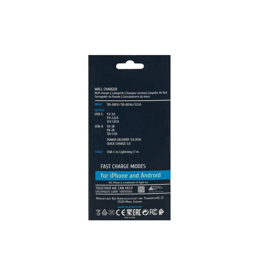 Зарядний пристрій RivaCase 2xUSB-A + USB-C, PD 20 Вт + QC 3.0, кабель USB-C — Lightning, білий (PS4102 WD5 (White)) - фото 4