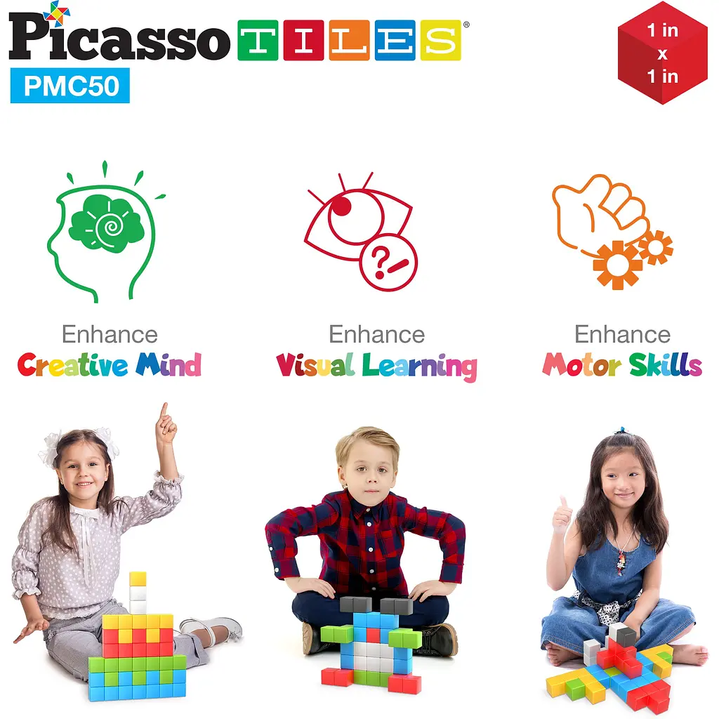 Конструктор магнитный Picasso Tiles Building Cubes 50 деталей (PMC50) - фото 6