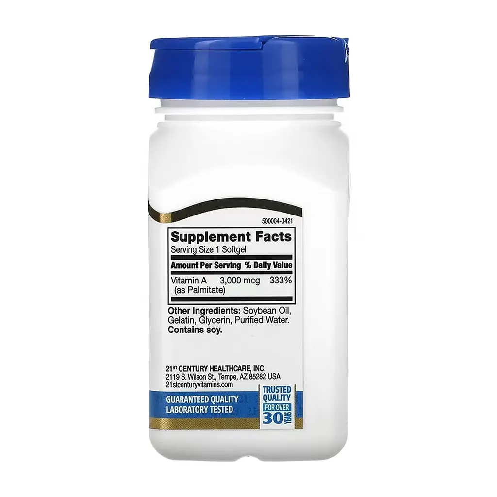 Харчова добавка Вітамін А 10000 МО 3000 мкг 21st Century Vitamin A 100 шт. - фото 2