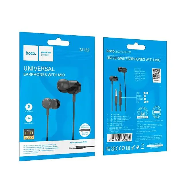 Дротові навушники Hoco M122 Power metal універсальні earphones with microphone, 3.5mm, 1.2m, black - фото 4