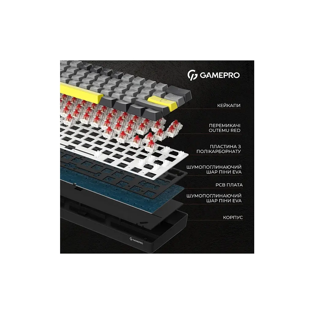 Клавіатура GamePro MK130G Pro Outemu Red Switch Hot-Swap 60 RGB USB/Wireless/Bluetooth Black (MK130G Pro) - фото 7
