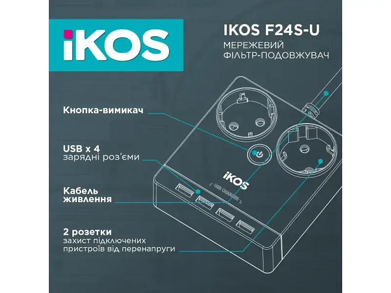Мережевий фільтр Ikos F24S-U White (0005-CEF) - фото 4