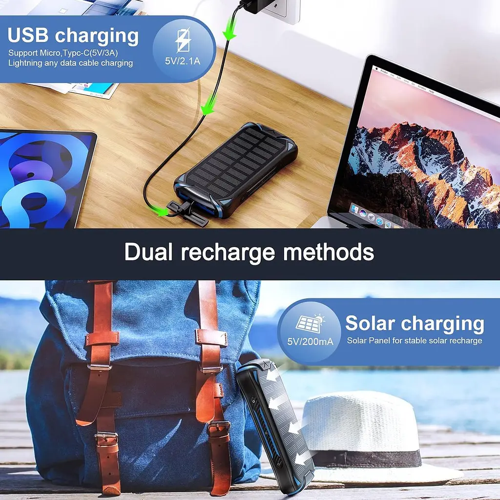 Солнечное зарядное устройство S18 Ver Wireless Charging 30000mAh (3 входа + 3 выхода) + фонарь - фото 7
