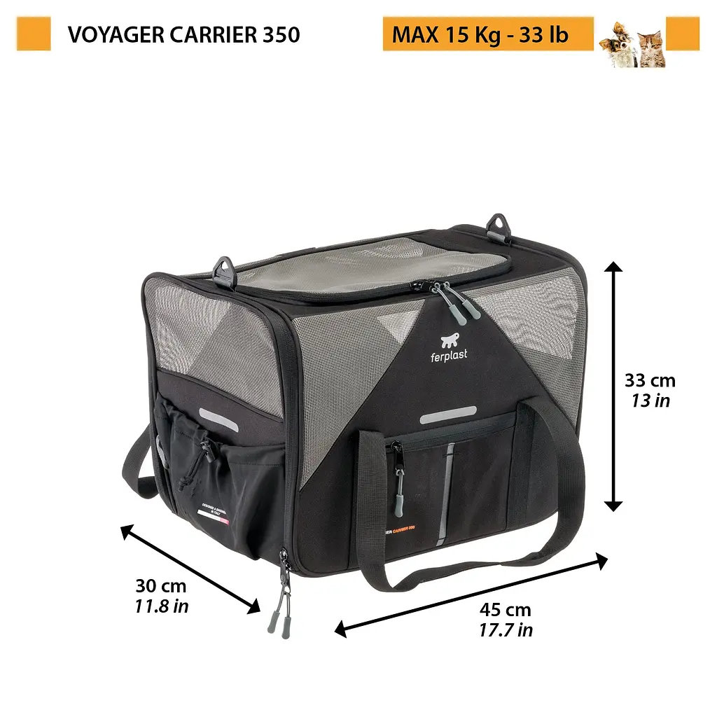 Сумка-перенесення для котів та собак Ferplast Voyager Carrirer 350 чорна до 15 кг 45x30x33 см 85734317 - фото 2