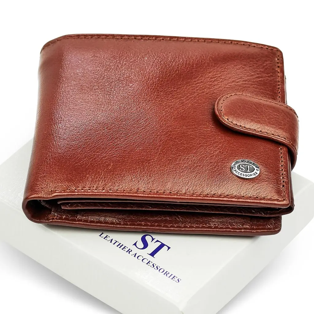 Класичне чоловіче портмоне з натуральної шкіри ST Leather В 102 коричневе 9,5 см - фото 3