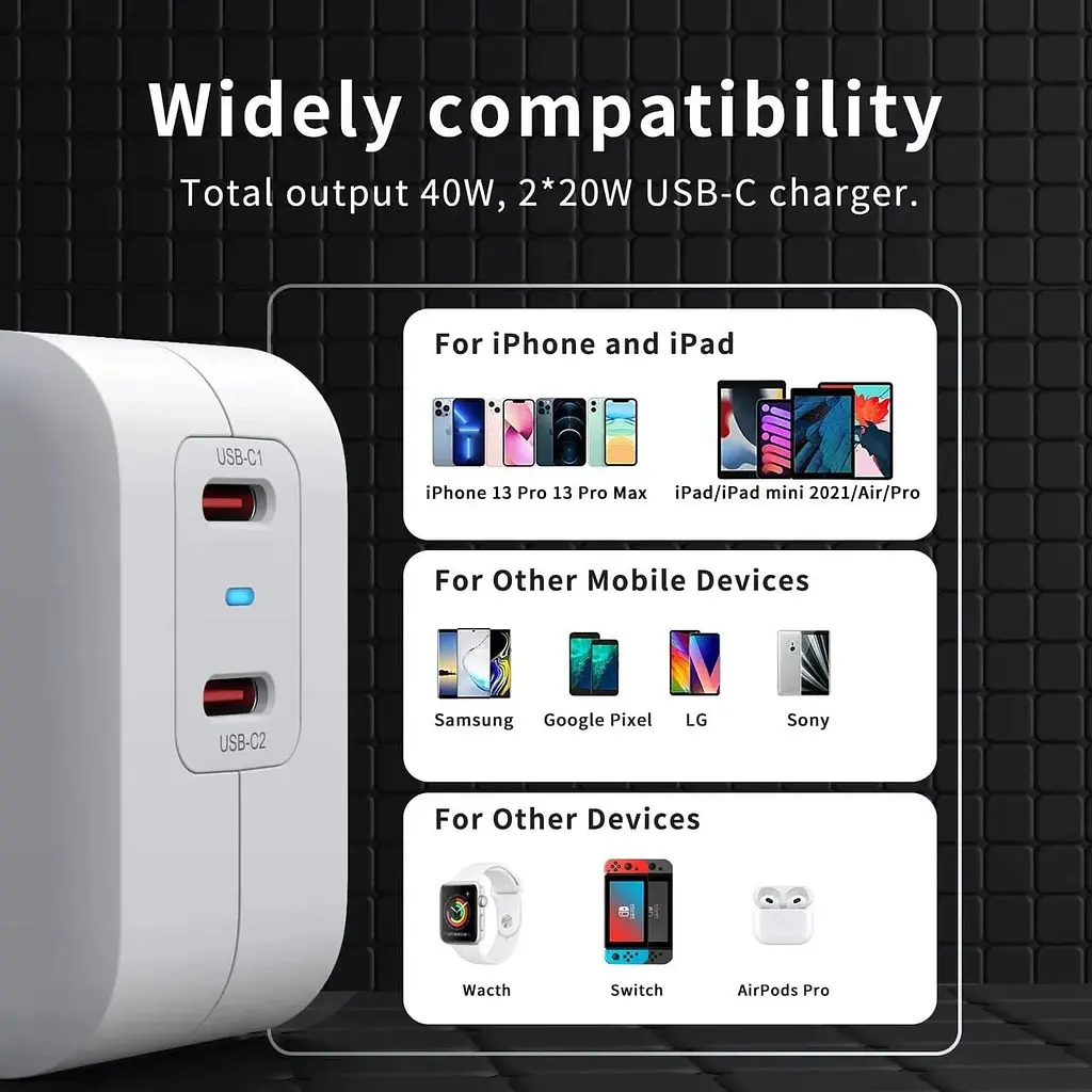 Зарядний пристрій USB C швидка зарядка 40 Вт - фото 5