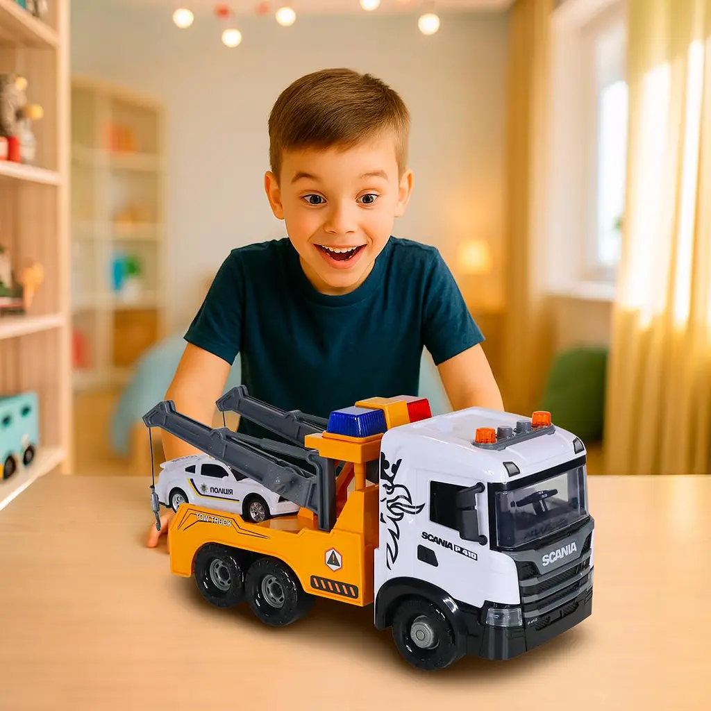 Ігровий набір серії "Mid Truck" – ЕВАКУАТОР SCANIA З МАШИНОЮ ПОЛІЦІЇ (світло, звук) TechnoDrive 3004KS - фото 3