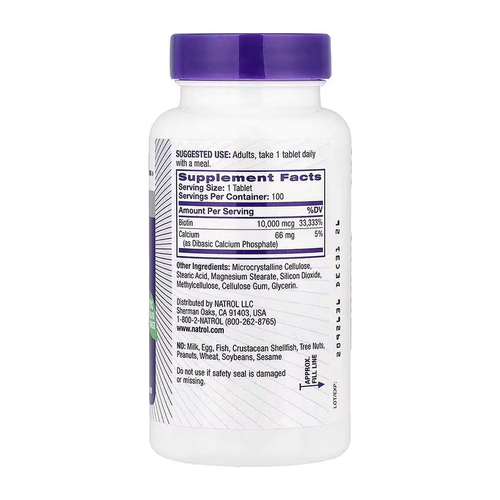 Біотин Natrol 10 000 мкг (Biotin) - 100 таблеток, для волосся, шкіри та нігтів - фото 2