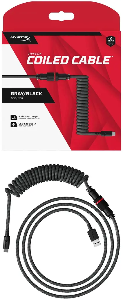 HyperX Кабель USB-A - USB-C спиральный, 1.37м Grey/Black - фото 9