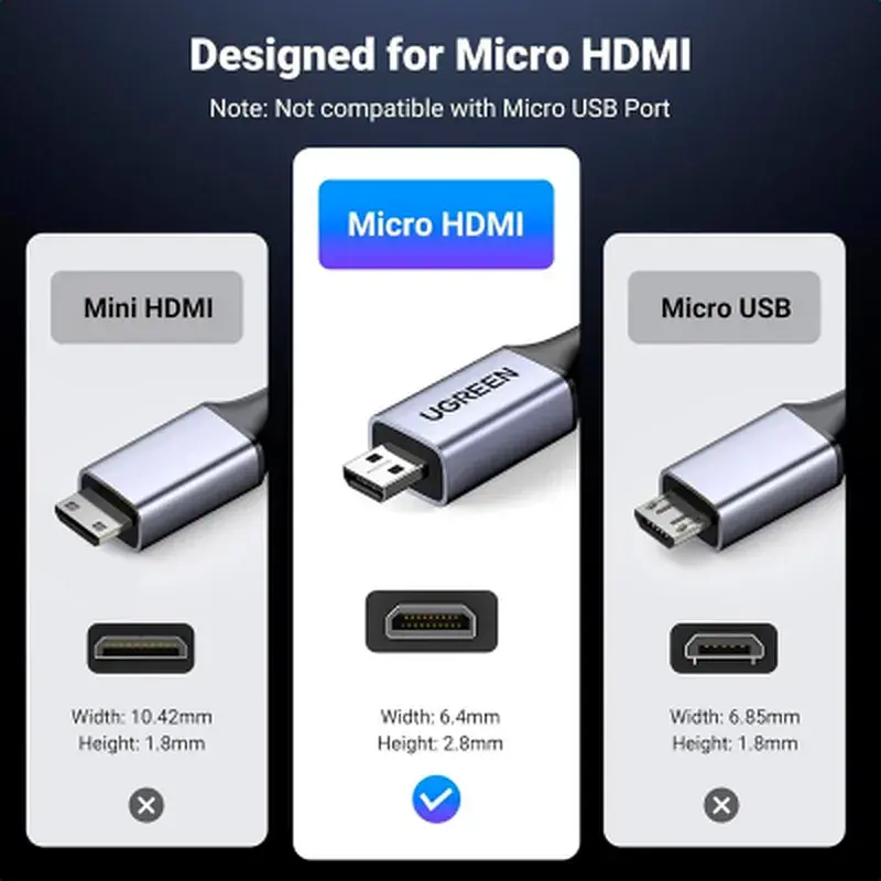 Кабель мультимедійний HDMI M to HDMI micro M 1.0m V2.1 8K60Hz HD164 black Ugreen (15516) - фото 7