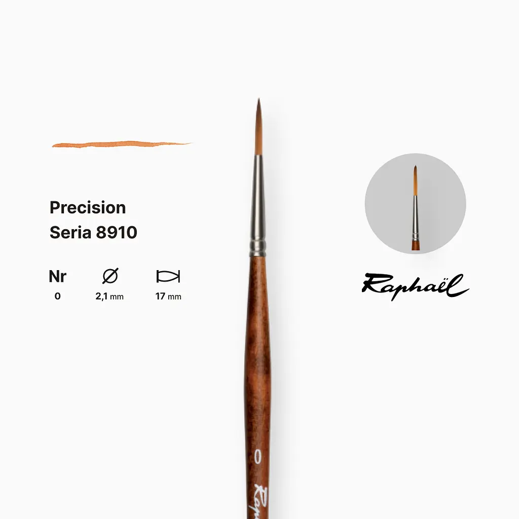 Лайнер синтетичний Raphael Precision, №0, для акрилу та олії, довга ручка - фото 2