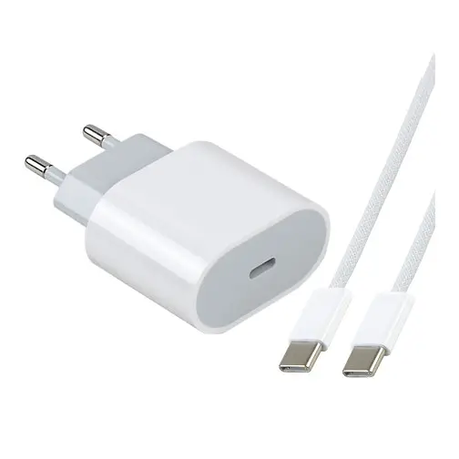Мережевий зарядний пристрій адаптер і кабель FoxConn 16 PRO USB-C 35W + кабель C to C набір білий