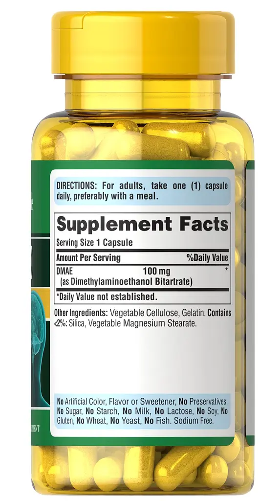 Диметиламиноэтанол Puritan's Pride DMAE 100 mg (Neuro Precursor) 100 капсул - фото 2