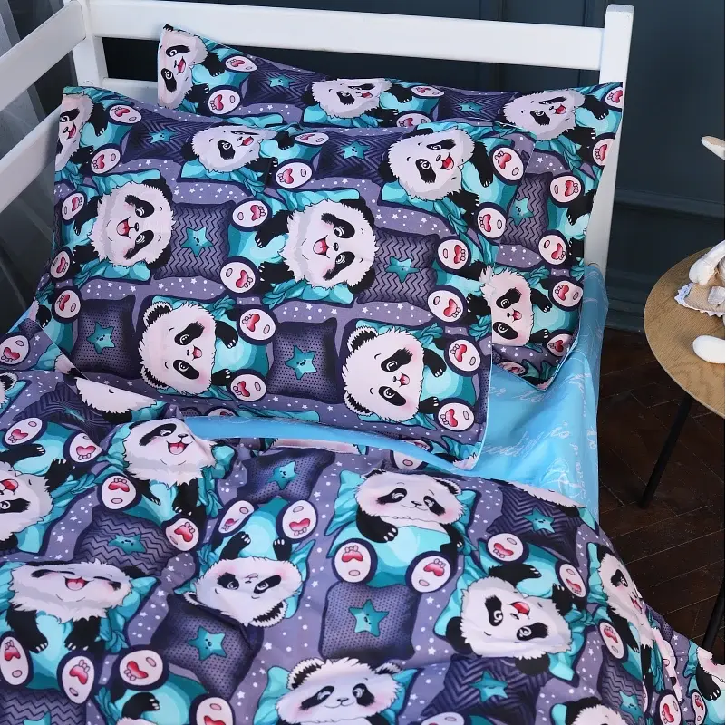 Простыня Mirson на резинке Kids Time 17-0722 Tiny Panda 70х190 см бязь голубая (2200010688870) - фото 3