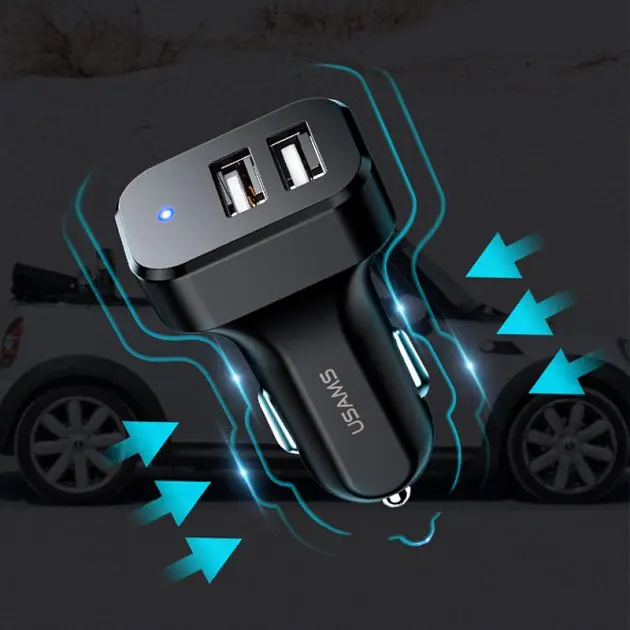 Автомобільний зарядний пристрій Usams C13 Double USB 2.1A (Black) [53787] - фото 4