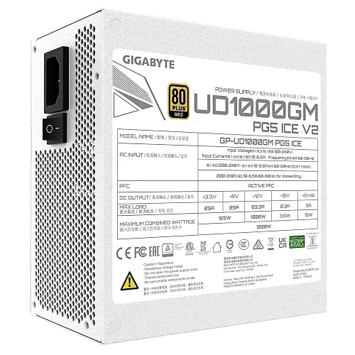Блок живлення 1000 Вт, UD1000GM PG5 V2, White, модульний Gigabyte teh0028809 - фото 2