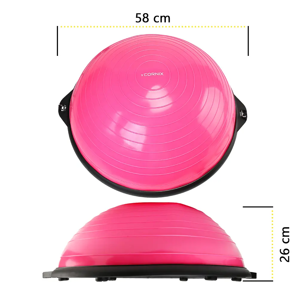 Балансувальна платформа (півсфера) Cornix Bosu Ball 58 см з еспандерами Pink XR-0456 - фото 5