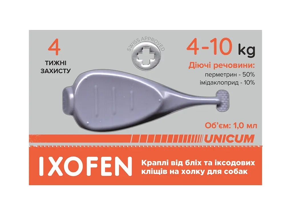 Краплі проти іксодових кліщів, бліх та комарів Unicum Ixofen для собак 4-10 кг 3 піп. х 1 мл - фото 4