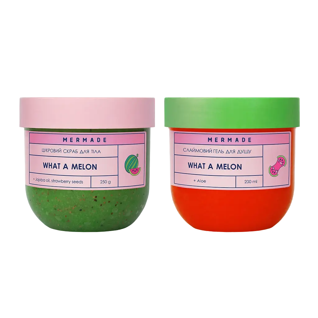 Подарунковий набір Mermade What a melon Party: пінка для душу 150 мл + цукровий скраб для тіла 250 г + зволожуючий бальзам для губ 10 г + слайм гель для душу 200 мл - фото 2