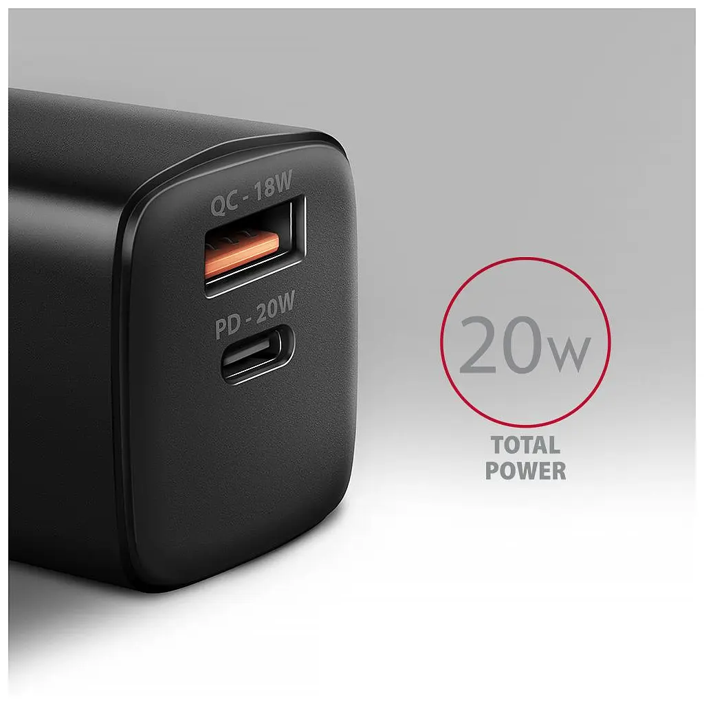 Зарядний пристрій AXAGON 1xUSB QC3.0 + 1xUSB-C PD20W black (ACU-PQ20) - фото 4