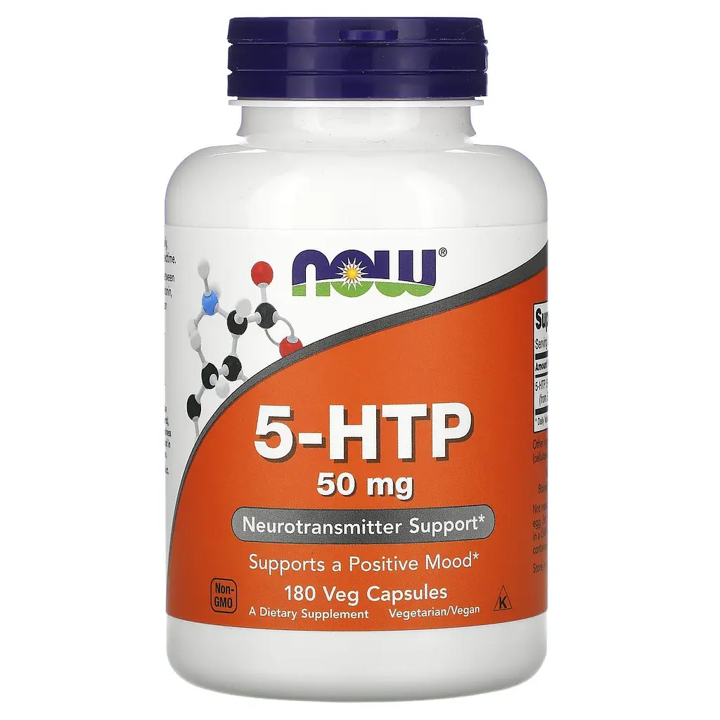 5-HTP, 5-гідрокситриптофан, 5-HTP, 50 мг, 180 вегетаріанських капсул Now Foods vit0001979