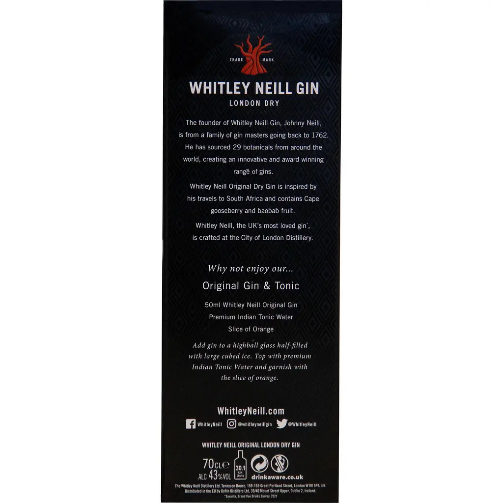 Джин Whitley Neill Original London Dry Gin 43% 0.7 л в подарочной упаковке - фото 3