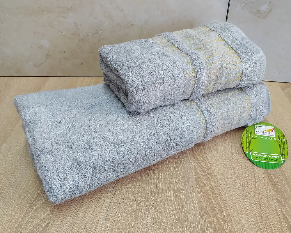 Набір турецьких бамбукових махрових рушників Cestepe 50х90+70х140 Bamboo Aymira Light Grey - фото 3