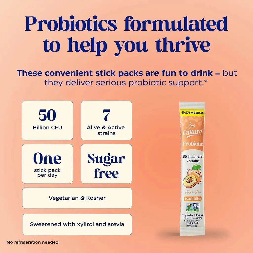 Пробіотичний напій Enzymedica Probiotic Drink Mix 50 млрд КУО смак персика 20 стіків по 2 г - фото 3