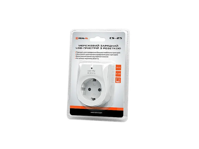 Мережевий зарядний пристрій REAL-EL CS-25 (2USB, 2.4 A) White - фото 2