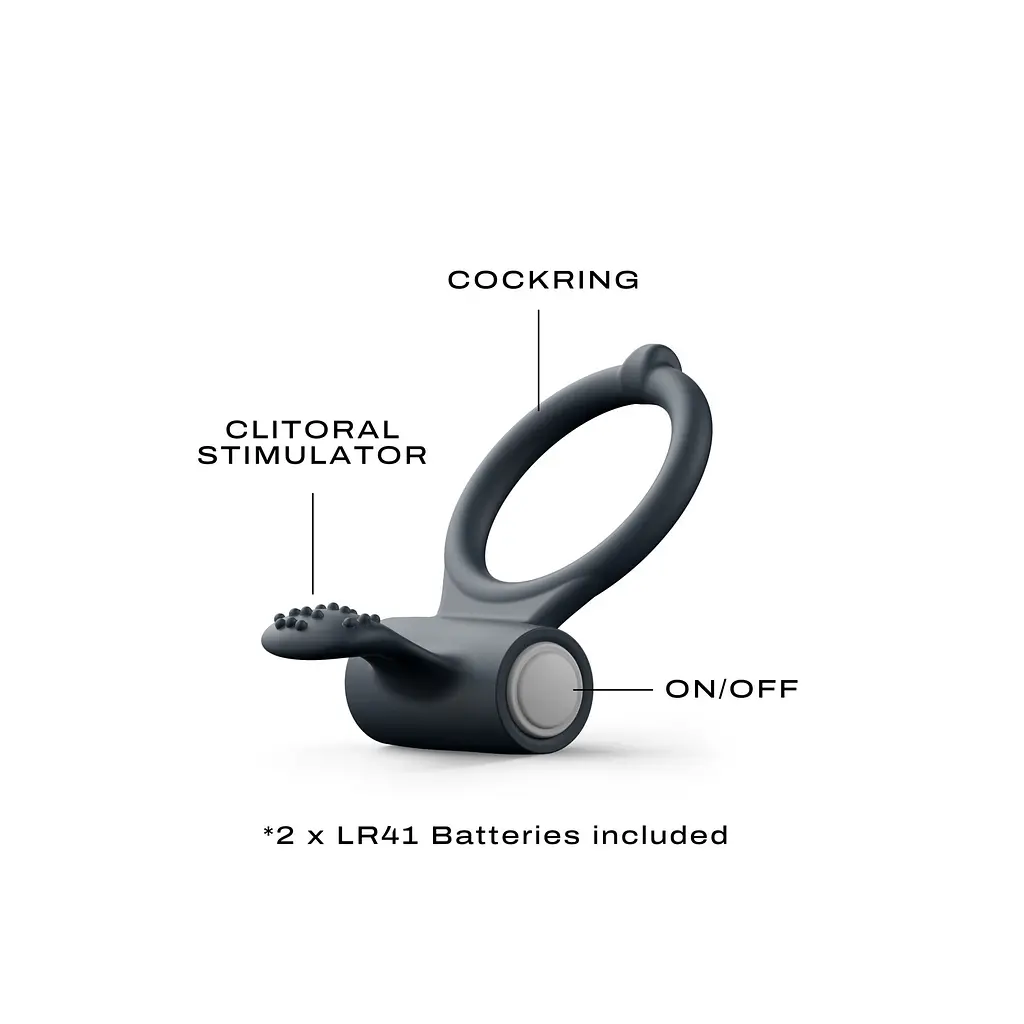 Ерекційне кільце Dorcel Power Clit Black V2 з вібрацією та язичком з щіточкою - фото 2