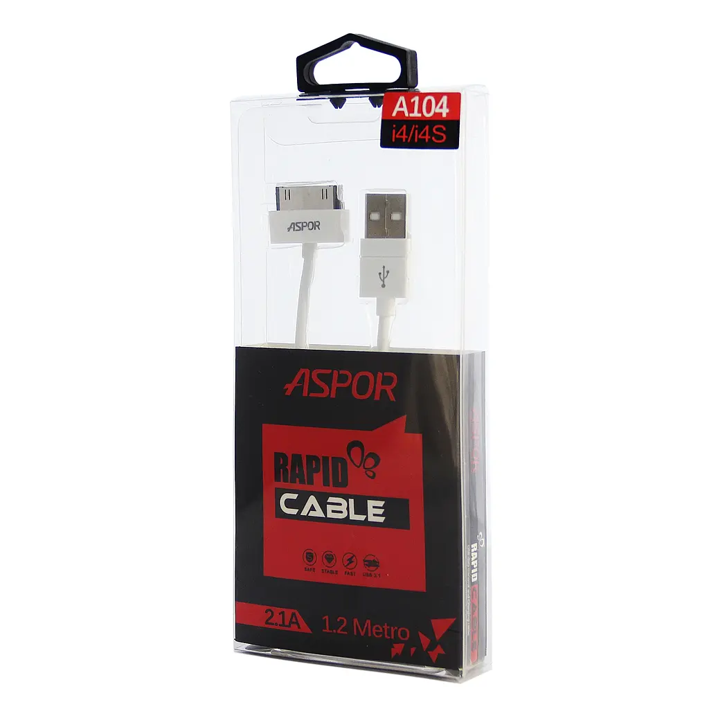 Кабель Aspor A104 USB – iPhone 4 2.1A/1.2м- білий - фото 2
