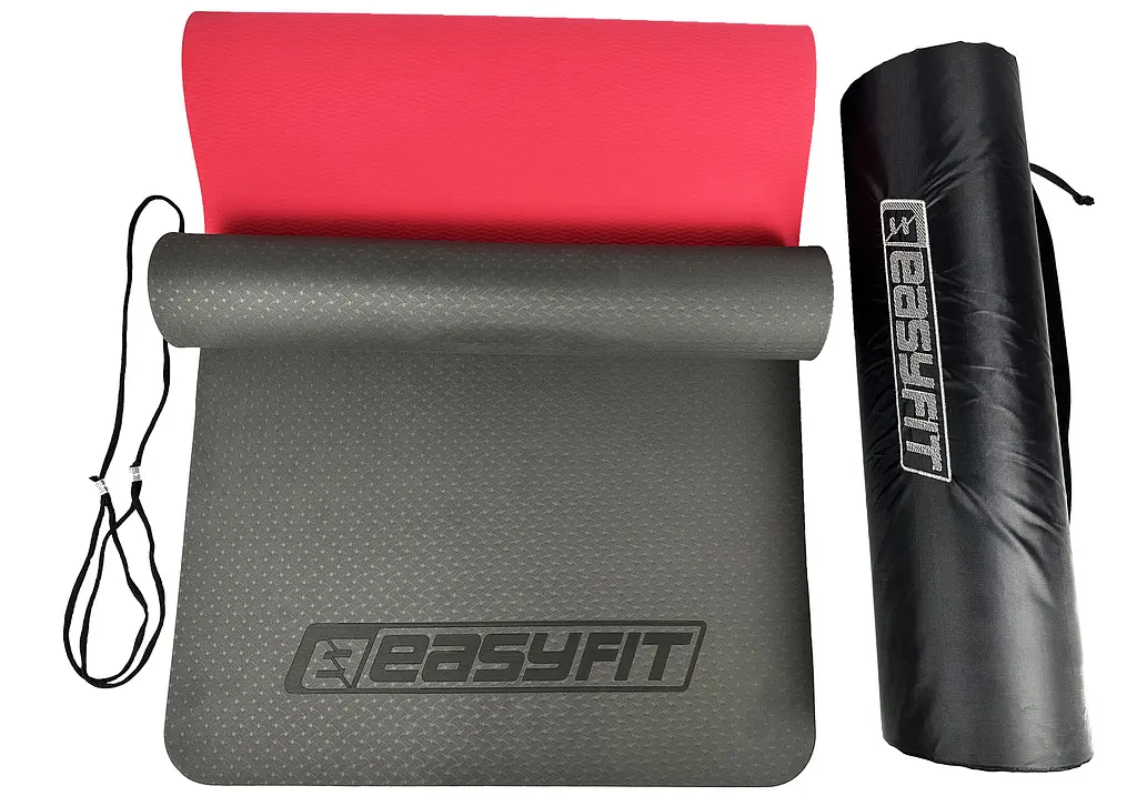 Килимок для йоги та фітнеса EasyFit TPE+TC 6мм двошаровий + Чохол чорний з червоним (EF-1924s-BR) - фото 6