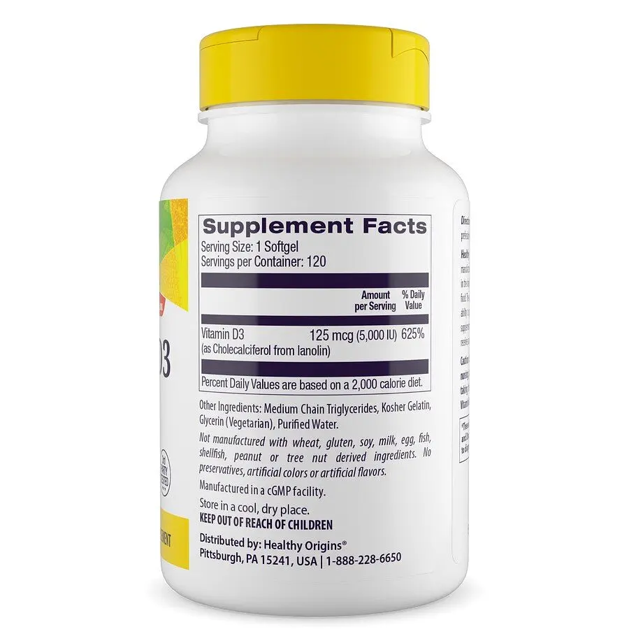 Вітамін D3 з MCT олією Healthy Origins Vitamin D3 5000 IU with MCT Oil, 120 капсул - фото 2