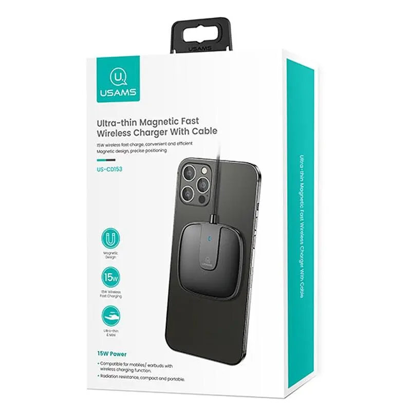 Зарядний пристрій Qi USAMS Ultra-thin Magnetic Fast Wireless Charger With Cable US-CD153 білий - фото 3