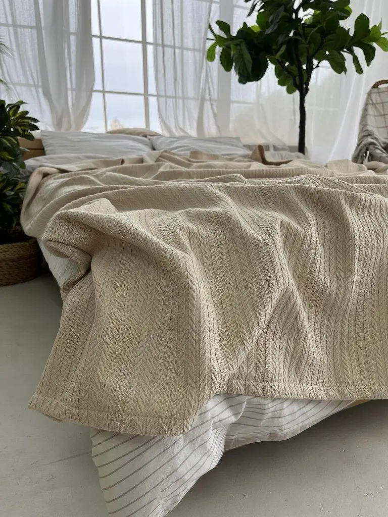 Покривало Zeintex Косичка бавовняне бежеве 230х280 см - фото 3