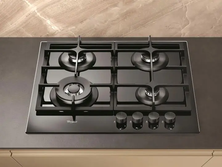 Варильна поверхня газова на склі Whirlpool 60 см чавун конфорка з подвійним рядом полум'я чорний - фото 2