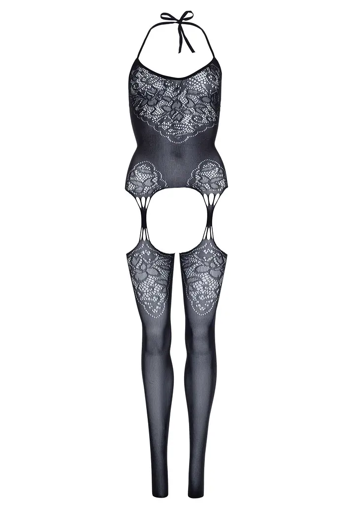 Еротичний бодістокінг Leg Avenue Jacquard net Black, імітація панчіх, відкритий доступ, one size - фото 6
