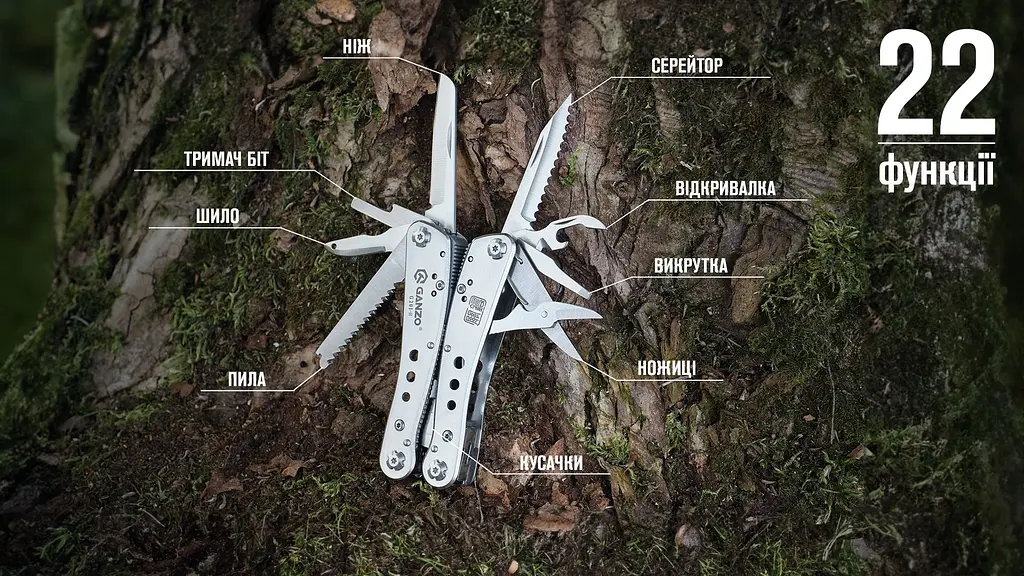 Мультитул Multi Tool Ganzo G201-H Chrome Edition 22 функцій - фото 9