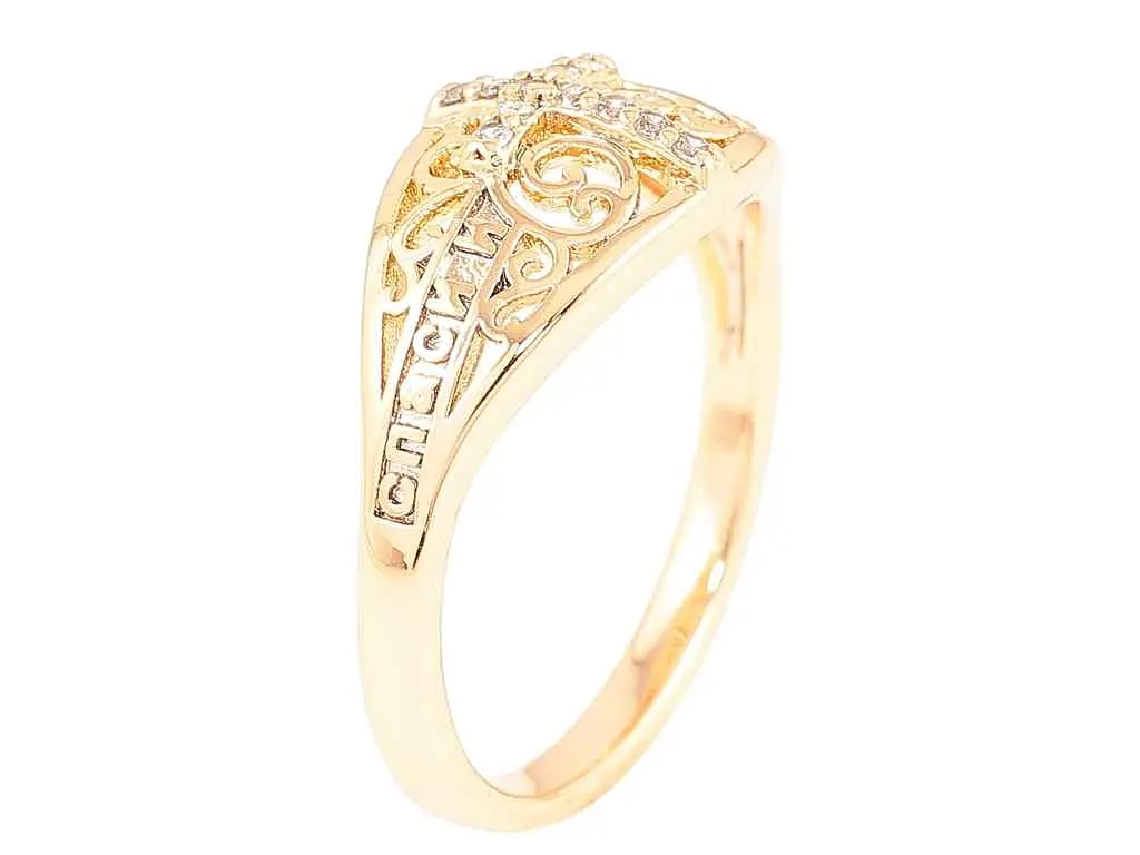 Каблучка Xuping Позолота 18K "Напис "Спаси і Збережи" з Хрестом" (260925) р.18.5 - фото 2