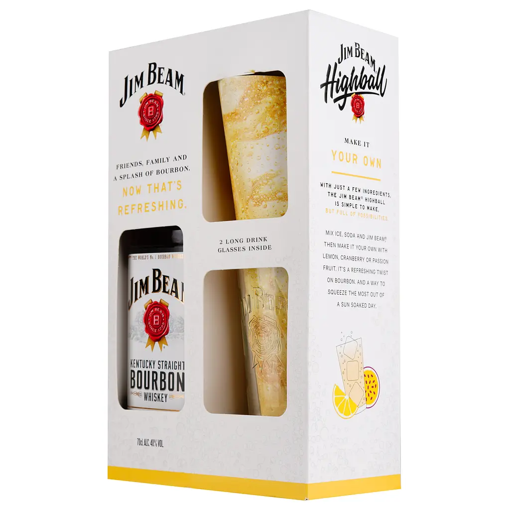 Виски Jim Beam White Kentucky Staright Bourbon Whiskey, 40%, 0,7 л + 2 стакана Хайболл - фото 5