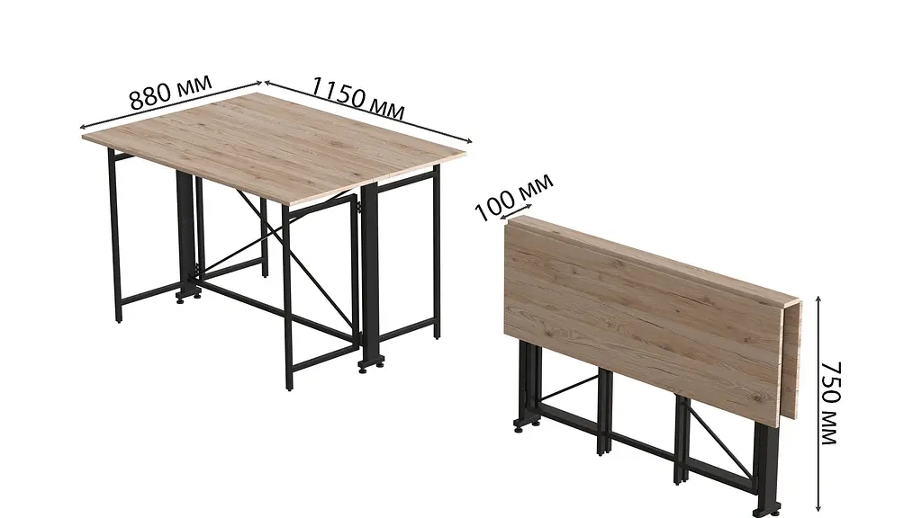 Стіл-книжка трансформер Оріон 3 Ferrum-decor 750x1150x880 Чорний метал ДСП Дуб Сан-Марино 16 мм (FRD-105082) - фото 2