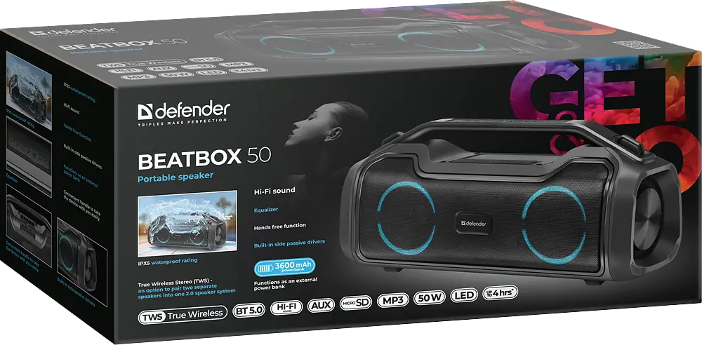 Портативна акустика Defender Beatbox 50 чорний (65950) (7055827) - фото 7