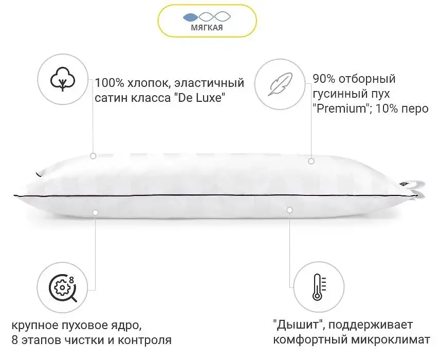 Подушка пуховая MirSon Extra Premium Royal №3049 низкая 50х70 см белая (2200000006967) - фото 4