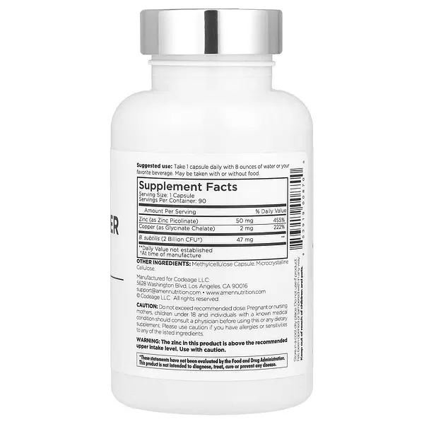 Цинк Amen Zinc/Copper + Probiotics 90 Capsules Codeage vit0004743 - фото 2