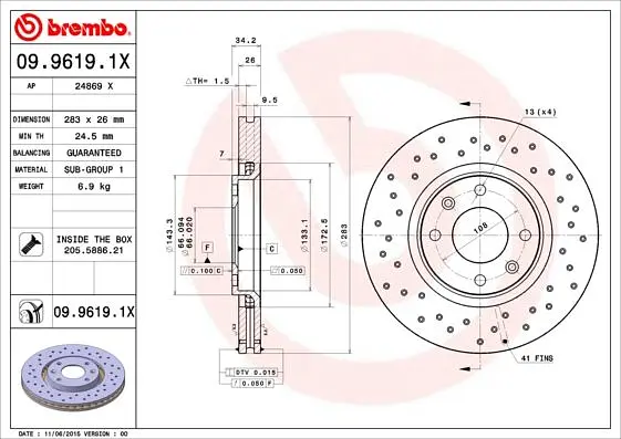 Гальмівний диск Brembo (09.9619.1X)